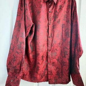 Men’s Paisley Dress Shirt Red with Black Accents Sz L